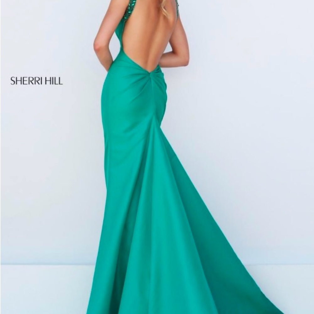 Sherri Hill Emerald Green Backless Gown